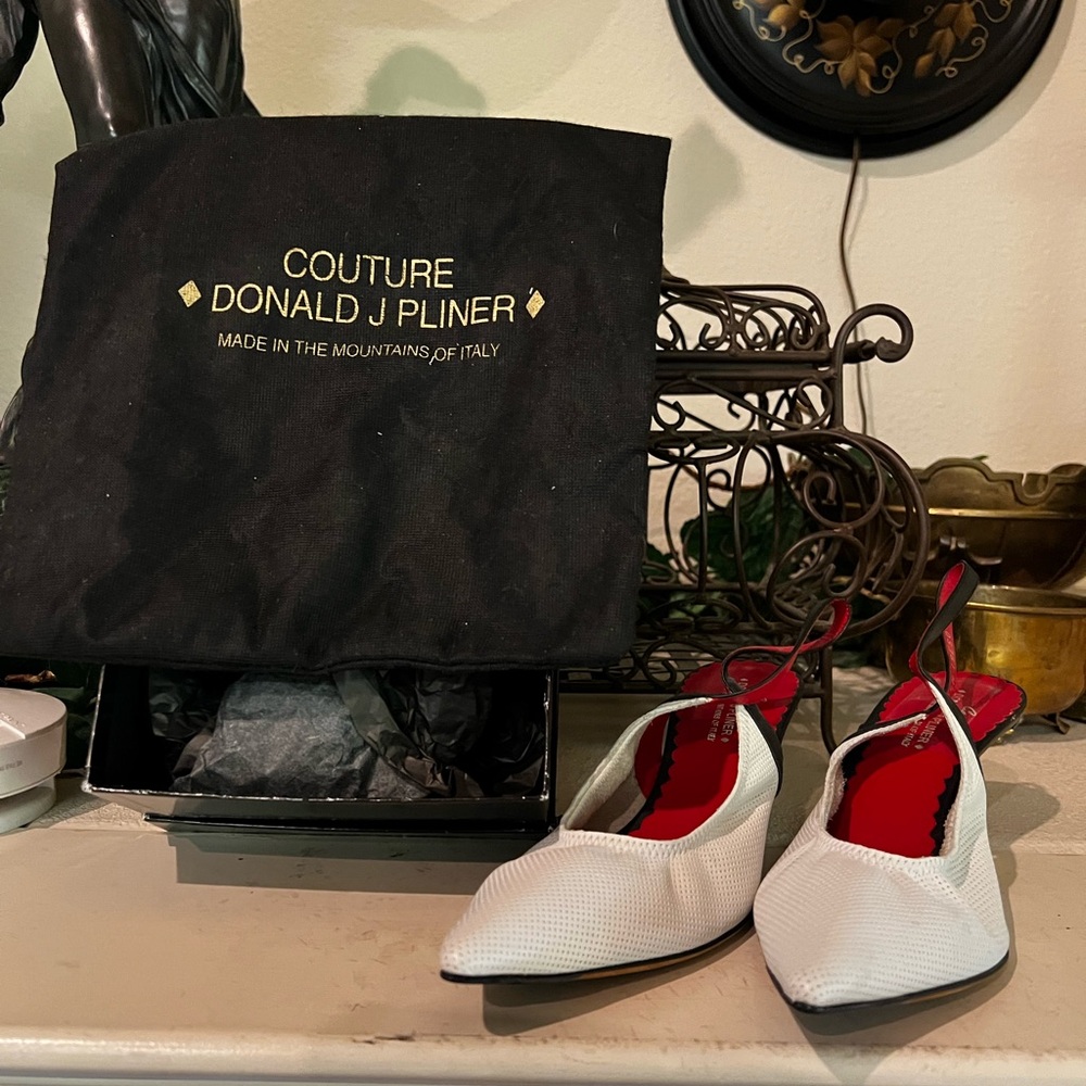 Donald J. Pliner Couture White Slingback Pointed-Toe Heels with Red Lining